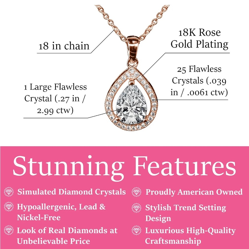 Cate & Chloe Isabel 18k Rose Gold Plated Halo Design Pendant Necklace - Picture 2 of 3